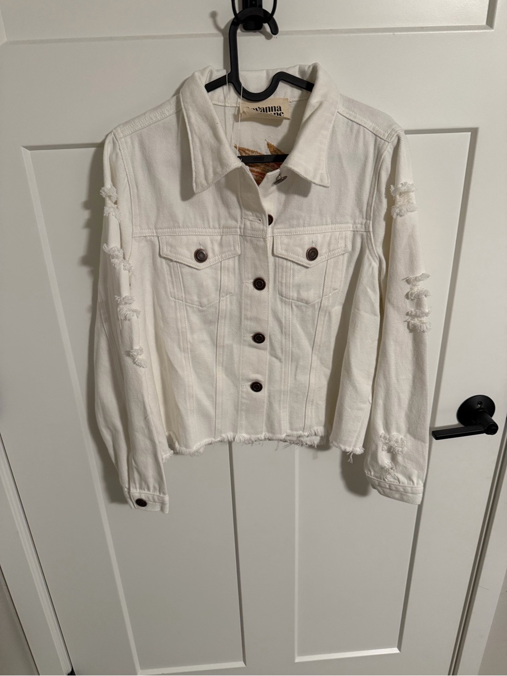 Savanna Jane White Distressed Denim Jean Jacket